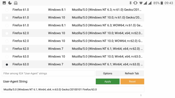 Firefox Mobile: User Agent Switcher and Manager