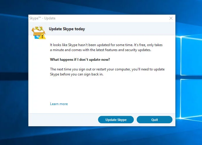 Skype Classic Forced update